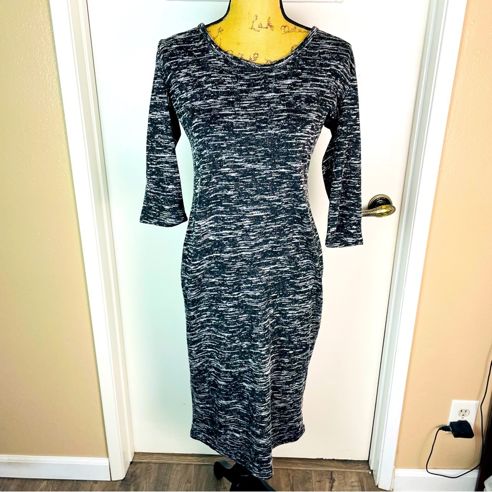 Mlle Gabrielle Sweater Dress Striped 3/4 Sleeve Scoop Neck Winter Warm Medium